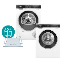 Пральна машина SIEMENS WG44A2A0UA + Сушильна машина SIEMENS WQ41G200UA + З'єднувальна планка SIEMENS WZ20400 (комплект)