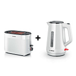 Тостер BOSCH TAT2M121 + Чайник BOSCH TWK1M121 (комплект)
