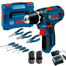 Акумуляторний дриль-шуруповерт Bosch GSR 12V-15 Professional з 2 акб, з/п, набір інструментів в кейсі (060186810R)